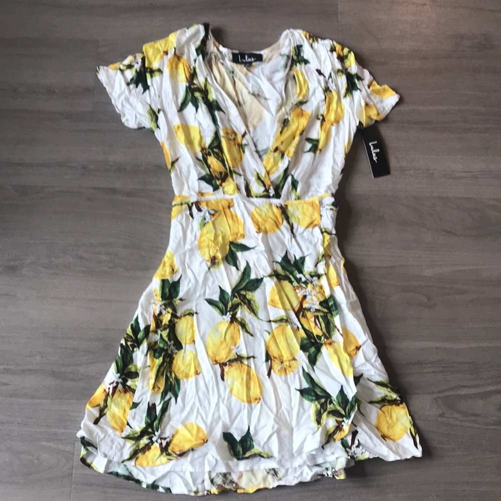Lulus A La Tart Lemon Print Wrap Dress